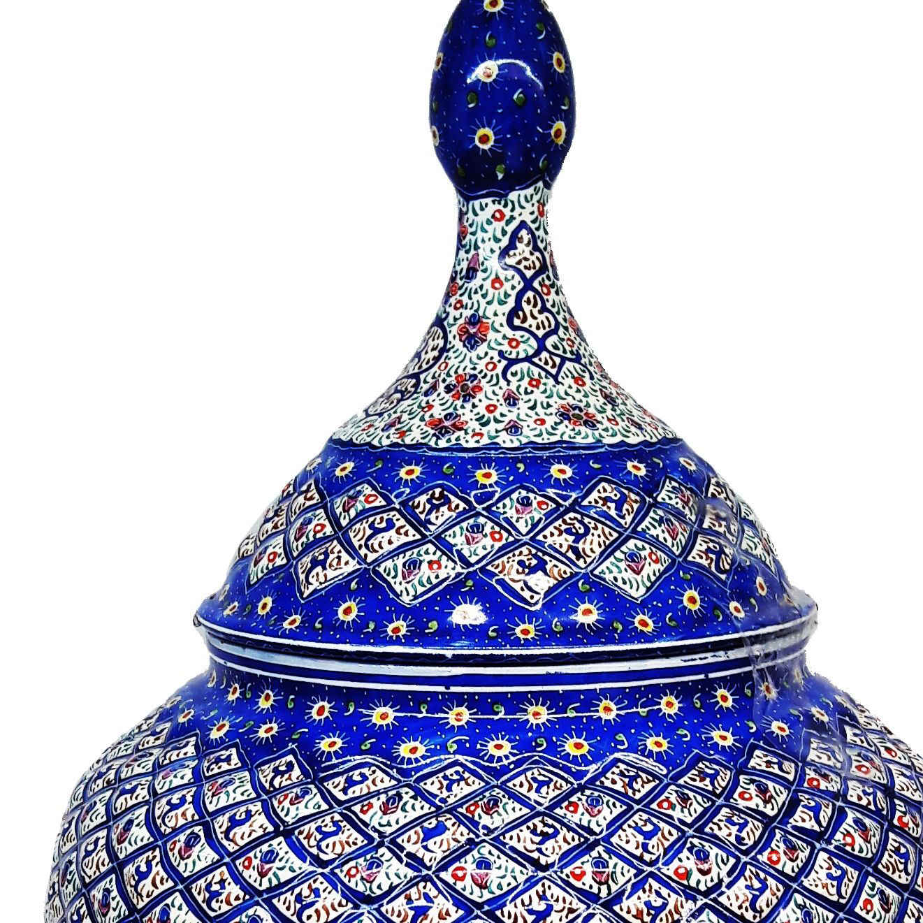 Sucrier persan artisanal en cuivre avec couvercle – Émail Minakari Élégance