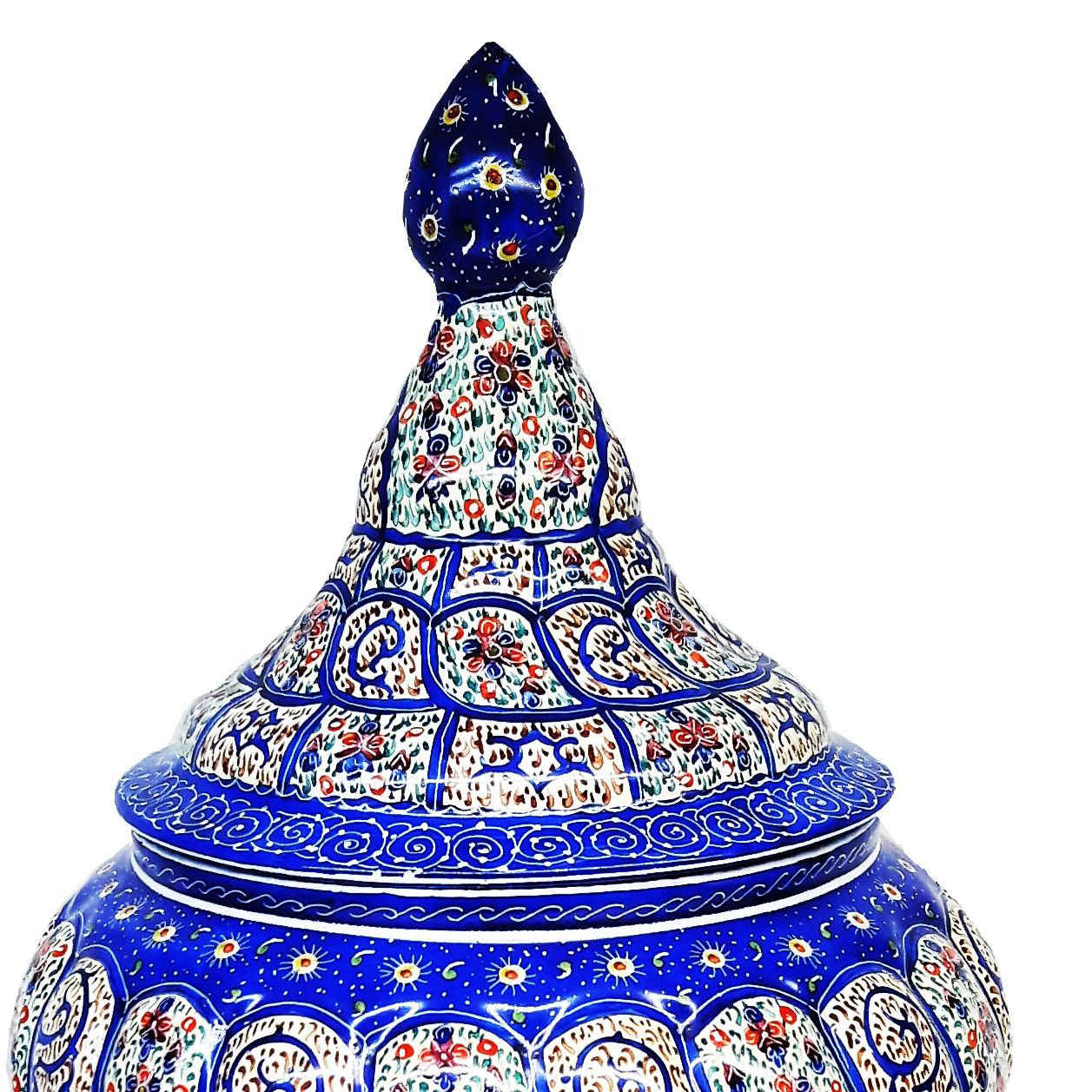 Sucrier persan artisanal en cuivre avec couvercle – Émail Minakari Élégance