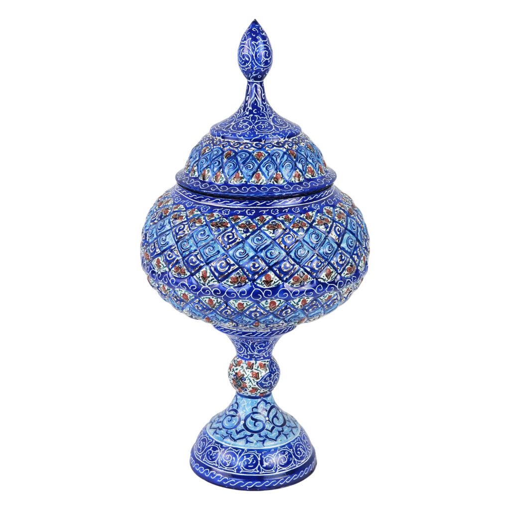Sucrier persan artisanal en cuivre avec couvercle - Émail Minakari Eslimi