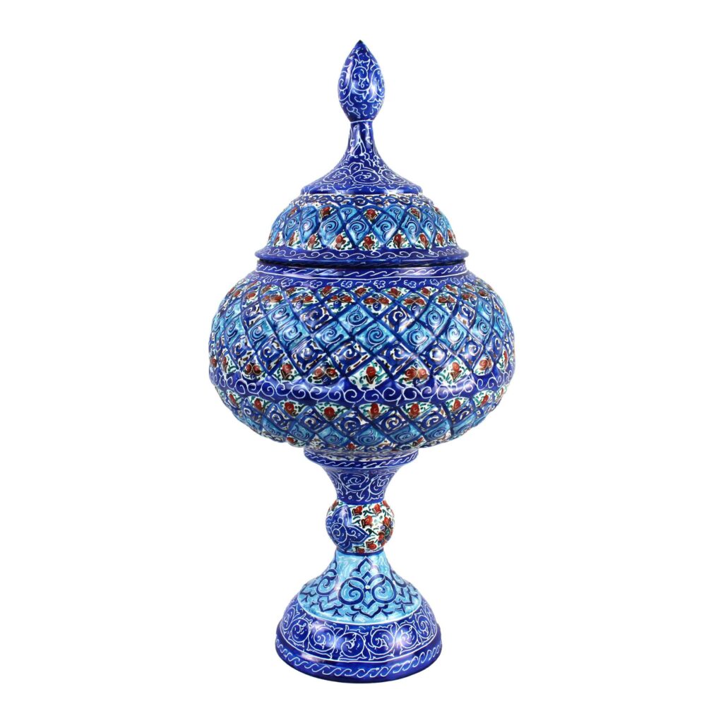 Sucrier persan artisanal en cuivre avec couvercle - Émail Minakari Shams