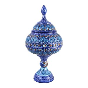 Sucrier persan artisanal en cuivre avec couvercle – Émail Minakari Shams