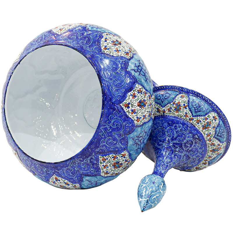 Sucrier persan artisanal en cuivre avec couvercle – Émail Minakari Bleu