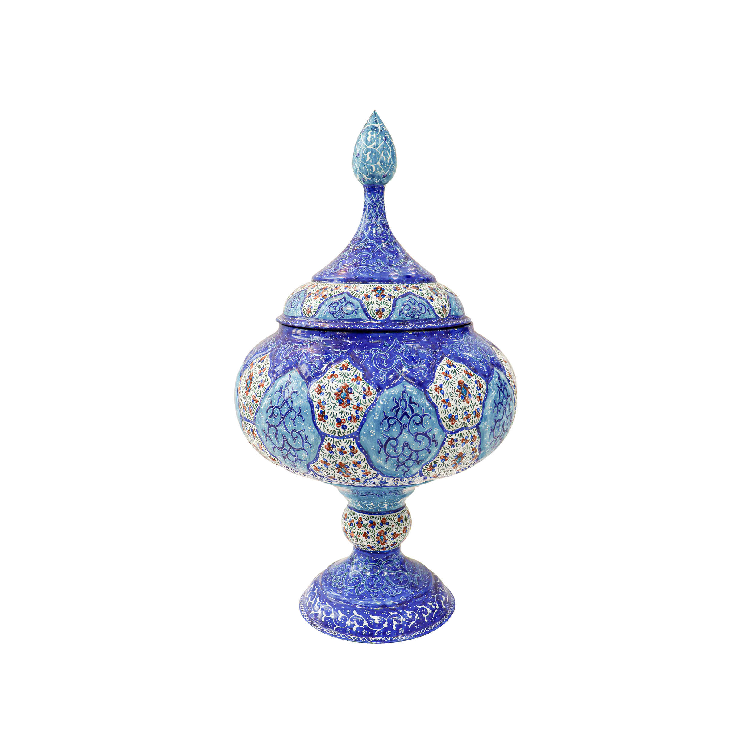 Sucrier persan artisanal en cuivre avec couvercle - Émail Minakari Bleu