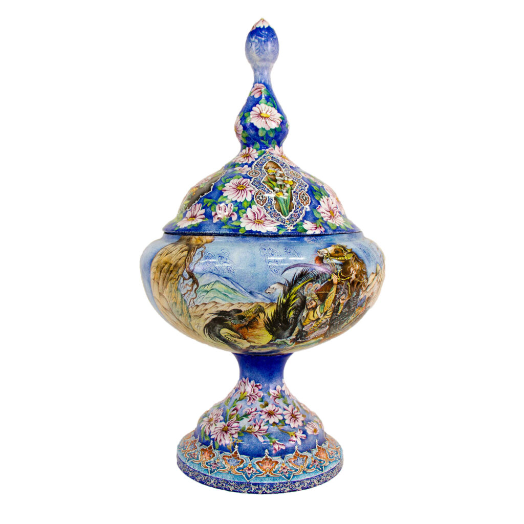 Sucrier persan artisanal en cuivre avec couvercle - Émail Minakari Tarkibi