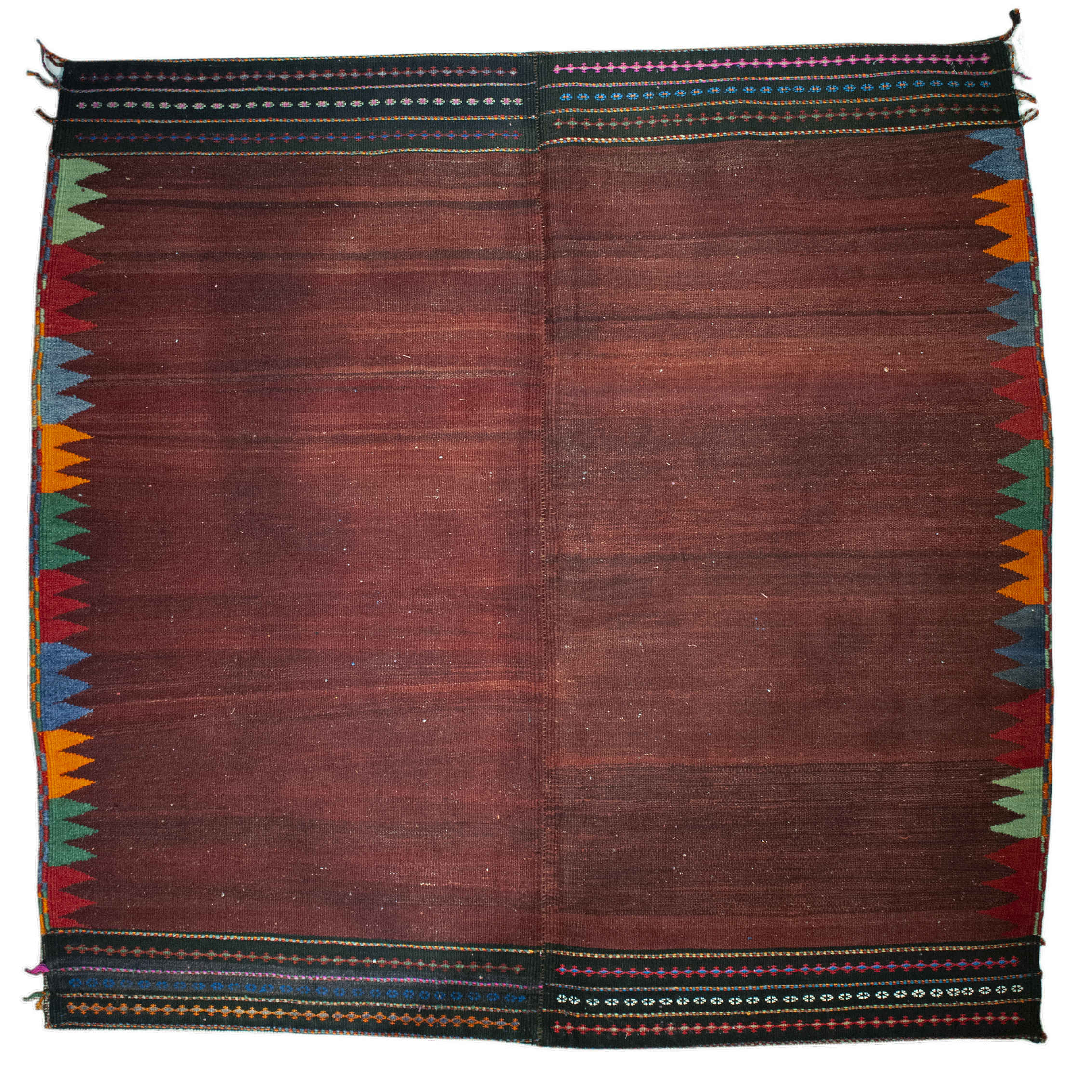 Tapis Kilim en coton persane véritablement tissé à la main à Kerman cramoisi