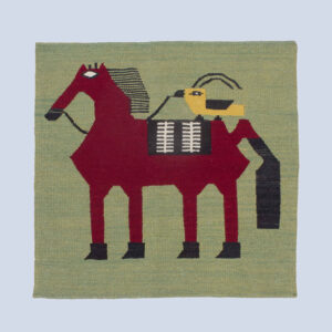 Tapis Kilim en laine persane véritablement tissé à la main en Fars cheval & oiseau vert clair