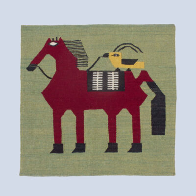 Tapis Kilim fait main d'Iran, couleur verte, avec motif animalier