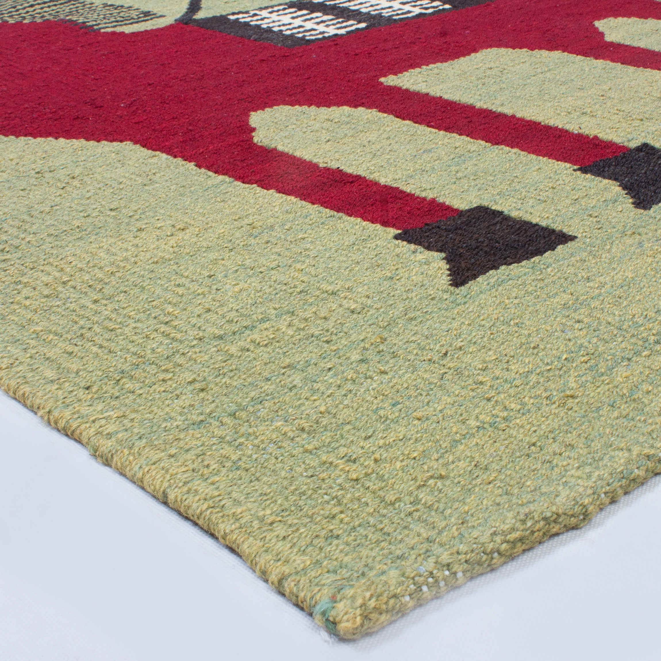 Tapis Kilim en laine persane véritablement tissé à la main en Fars cheval & oiseau vert clair