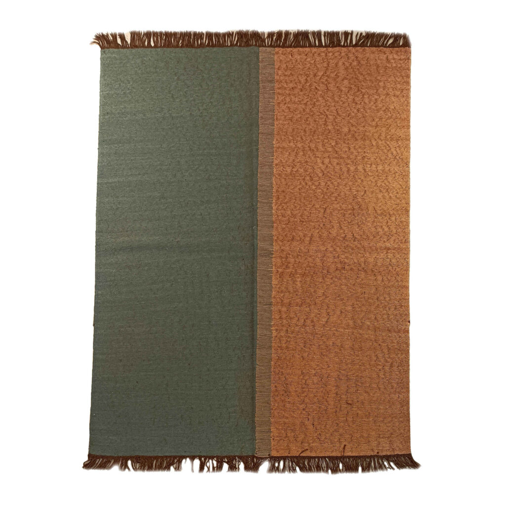Tapis Kilim en laine persane véritablement tissé à la main en Khorasan vert & marron