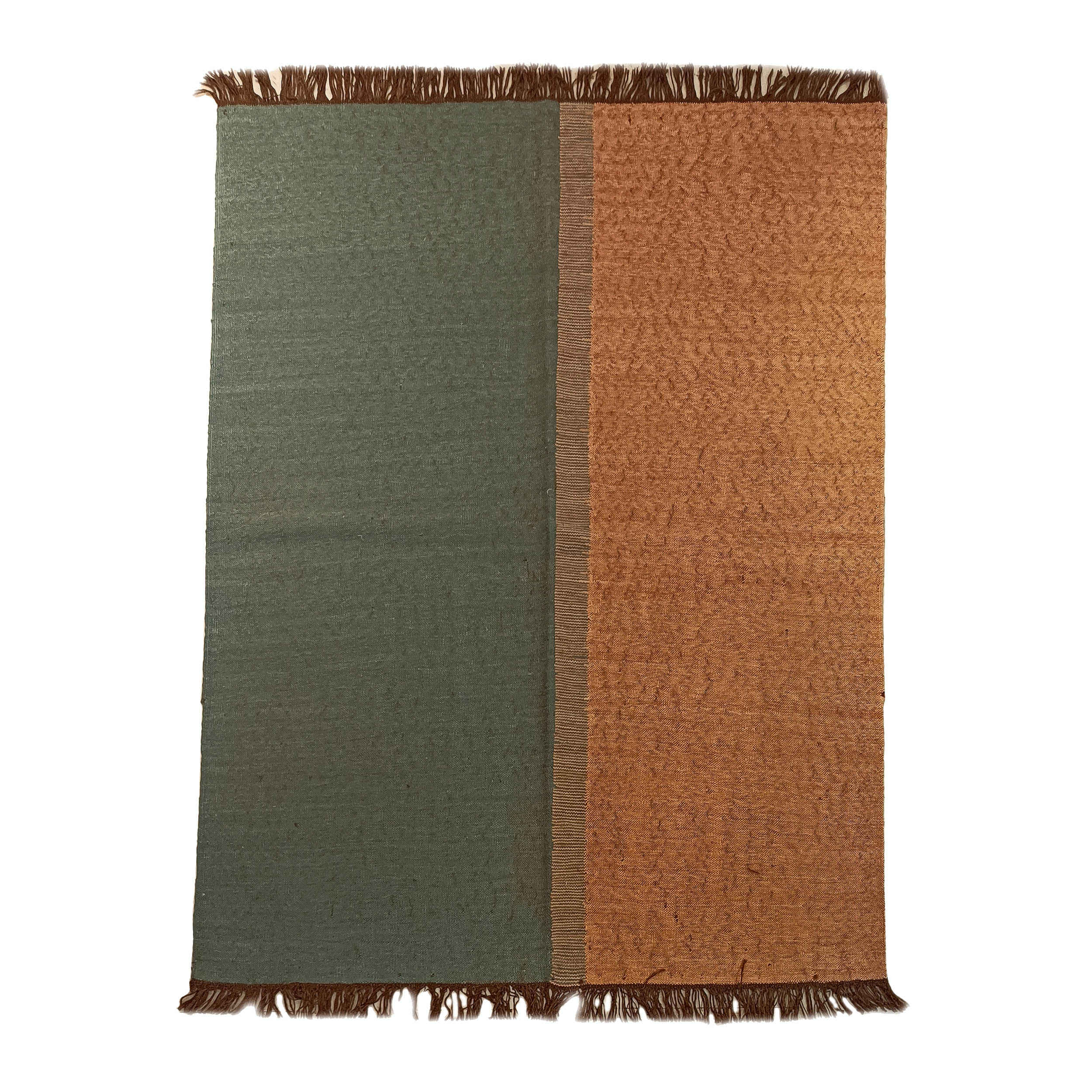 Tapis Kilim en laine persane véritablement tissé à la main en Khorasan vert & marron