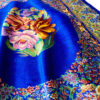 Tapis persan authentique en soie noué à la main à Ghom floral bleu