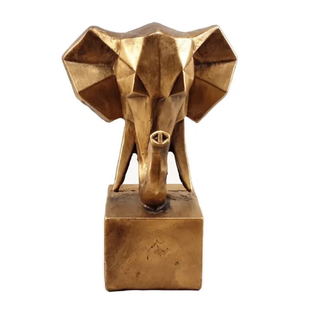 Figurine géométrique de rhinocéros cubisme doré - Point focal artistique