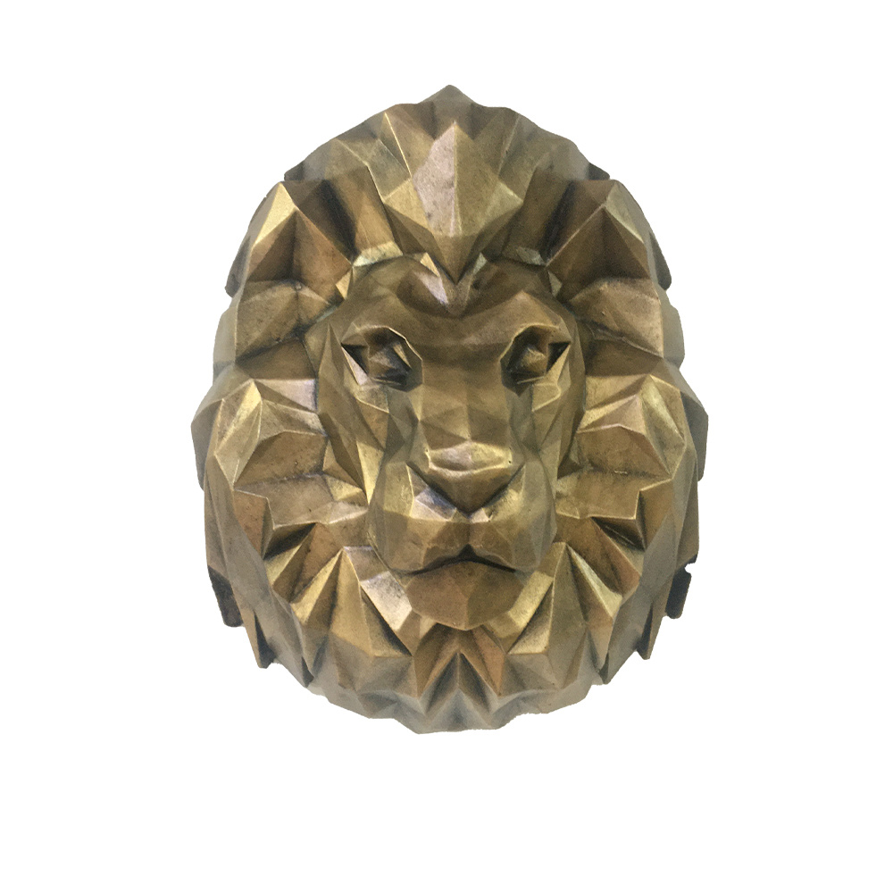 Figurine géométrique de lion cubisme doré - Sculpture d'art cubiste