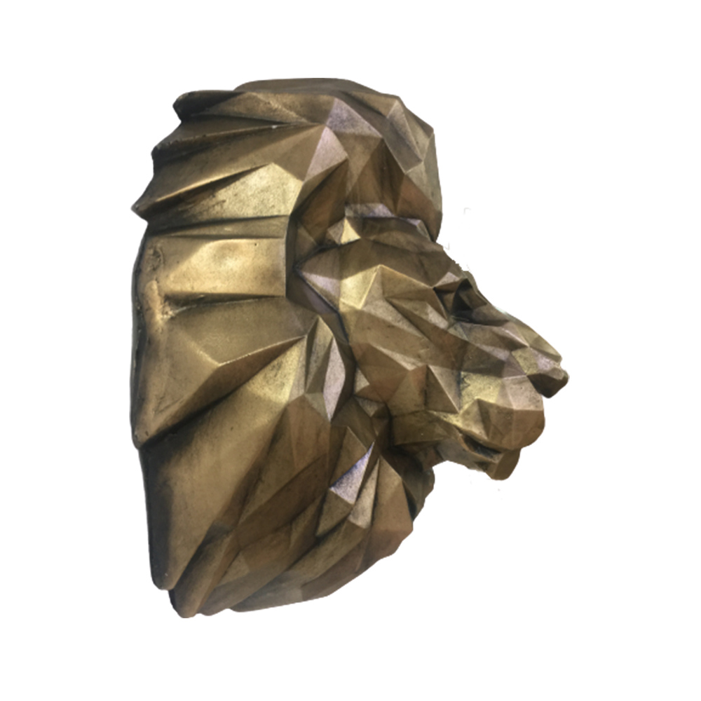 Figurine géométrique de lion cubisme doré – Sculpture d’art cubiste