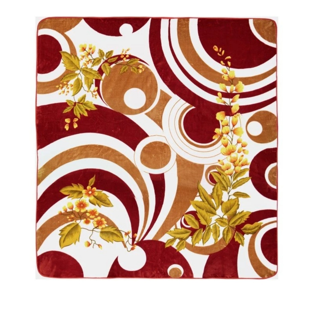 Couverture Golbaft Persane pour Lit Simple Motif Floral Bordeaux