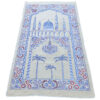 Tapis de Prière Islamique Rembourré en Velours avec Motif Minaret Crème et Bleu