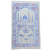 Tapis de Prière Islamique Rembourré en Velours avec Motif Minaret Crème et Bleu