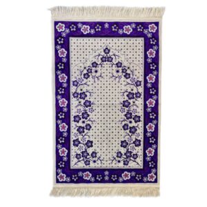 Tapis de prière islamique rembourré Janamaz avec bordure florale violet