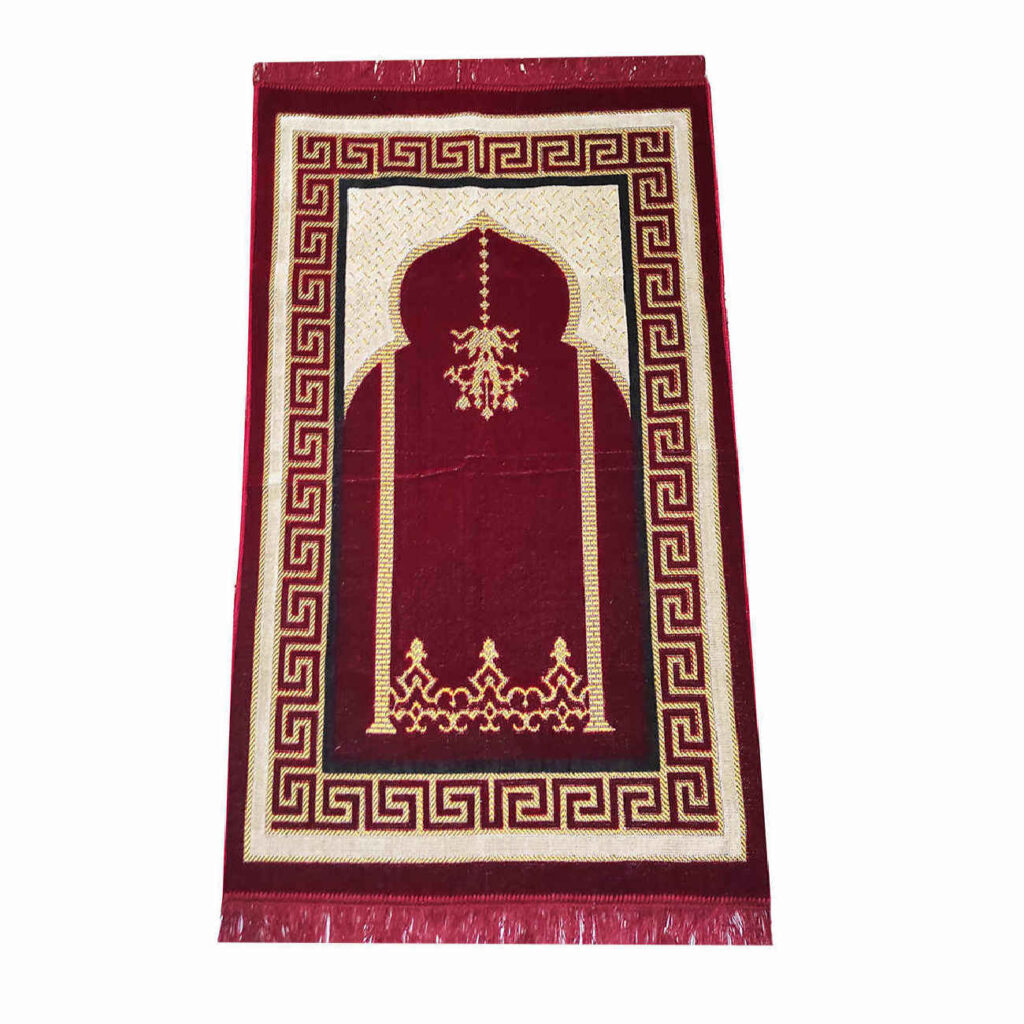 Tapis de prière islamique en velours Sajadah traditionnel cramoisi