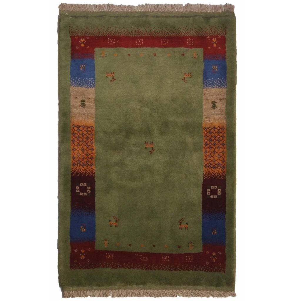 Tapis Gabbeh en laine persane tissé à la main en Fars Kashkuli bordé