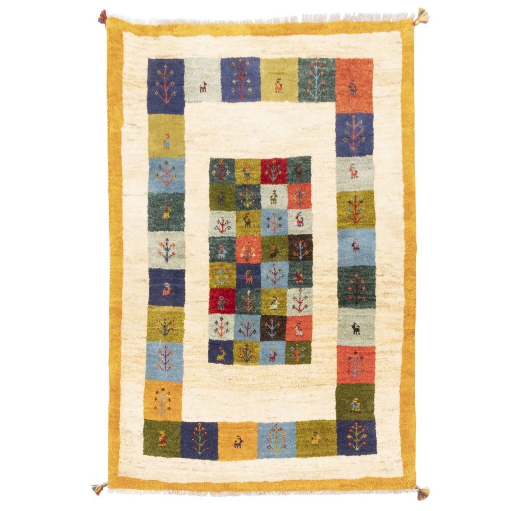 Tapis Gabbeh en laine persane tissé à la main en Fars Kashkuli crème