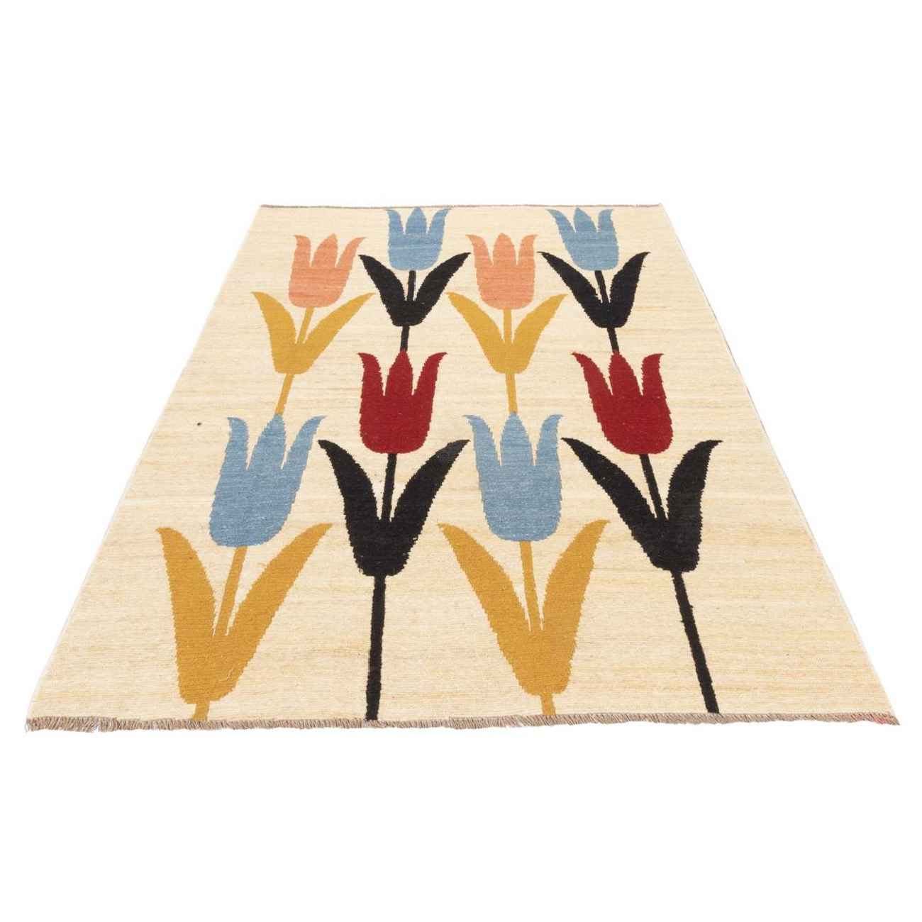 Tapis Kilim en laine persane original tissé à la main à Kerman floral crème