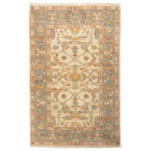 Tapis persan original en laine noué à la main à Shiraz bordure crème