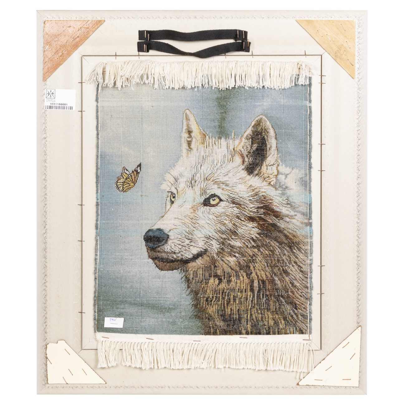 Tapis persan figuratif noué à la main de Tabriz représentant un loup et un papillon