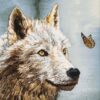 Tapis persan figuratif noué à la main de Tabriz représentant un loup et un papillon