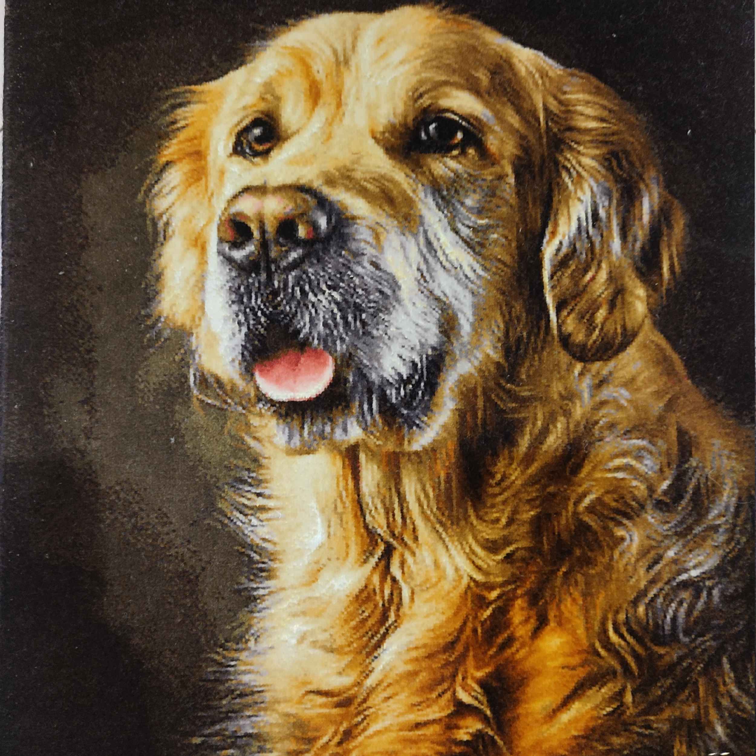 Tapis persan figuratif noué à la main de Tabriz représentant un golden retriever