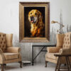Tapis persan figuratif noué à la main de Tabriz représentant un golden retriever