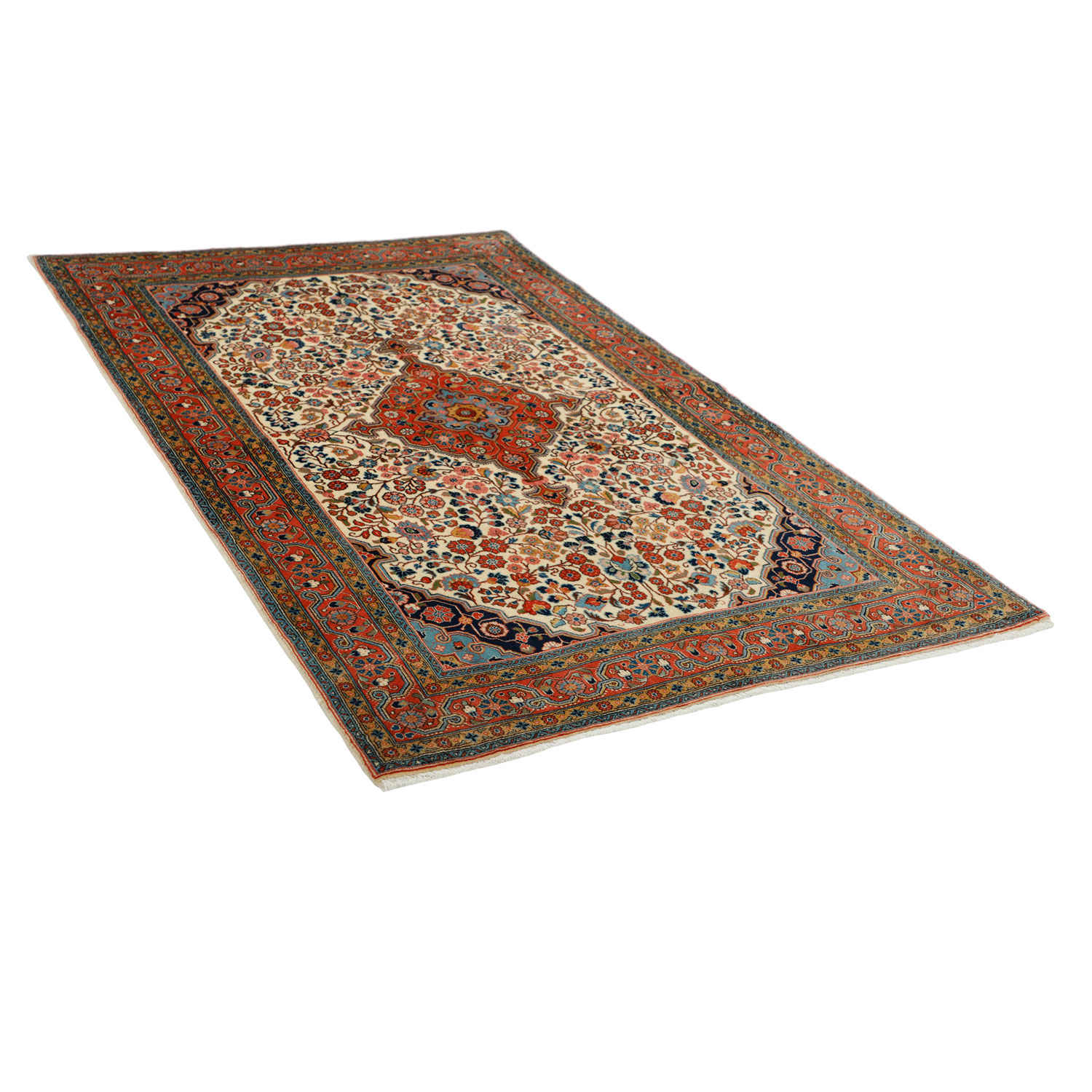 Tapis persan avec laine noué à la main original à Malayer floral rouge