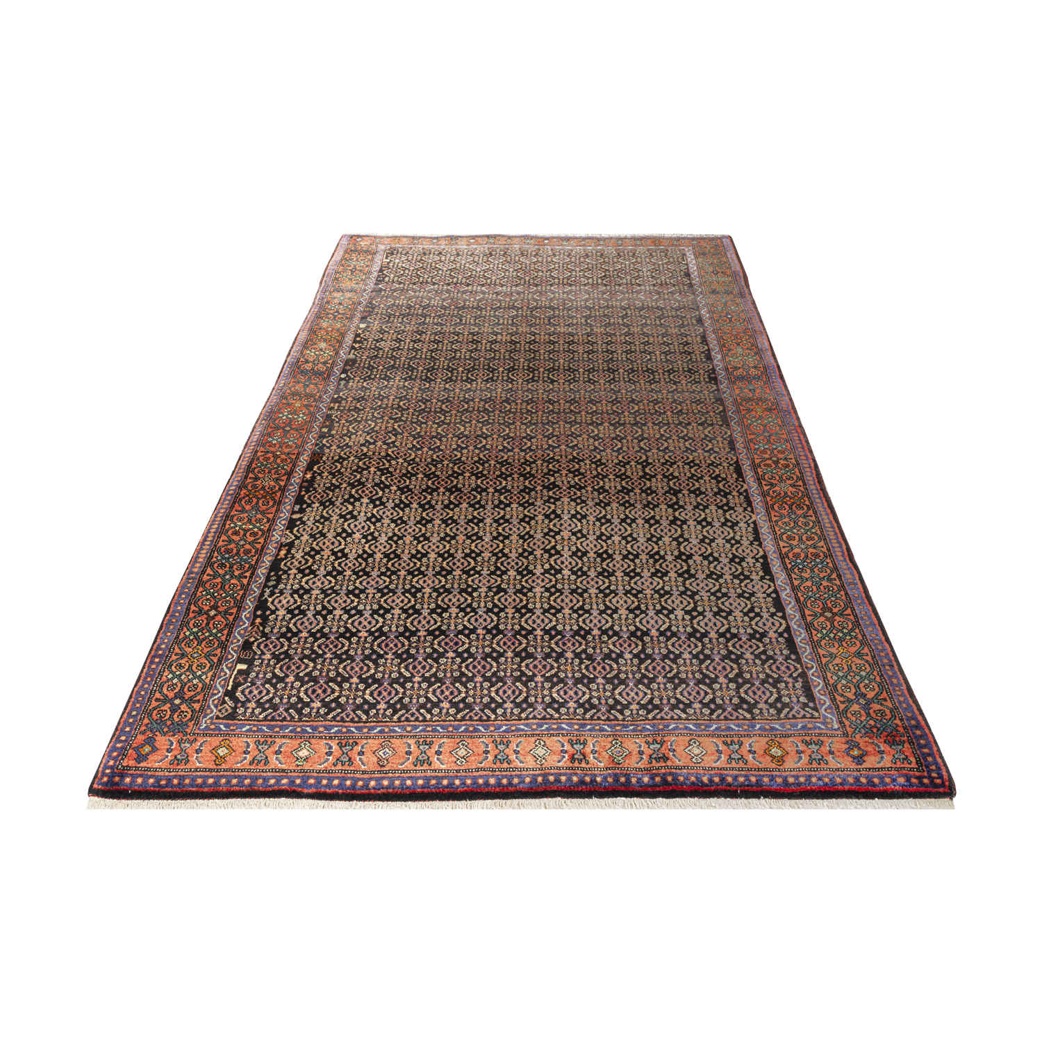 Tapis persan avec laine original noué à la main à Kurdistan Herati marron