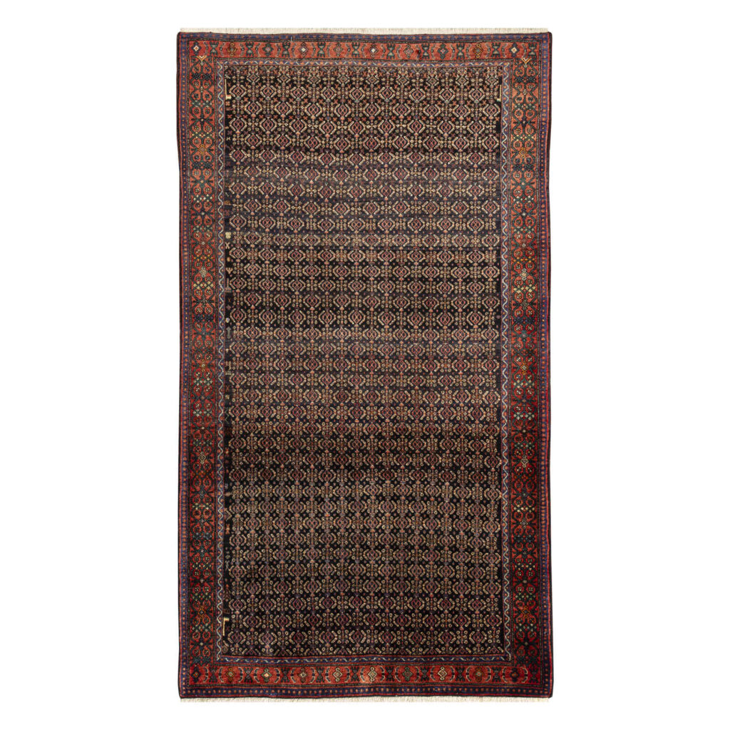 Tapis persan avec laine original noué à la main à Kurdistan Herati marron