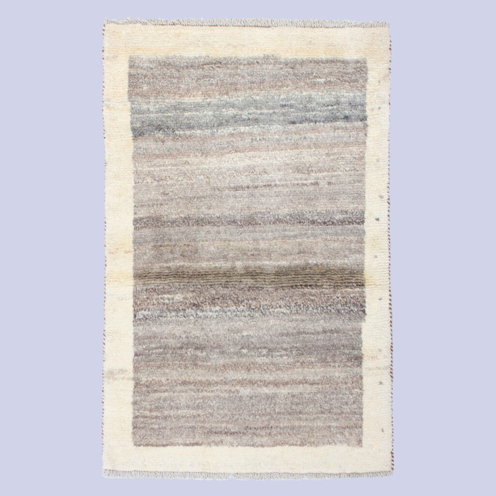 Tapis Gabbeh en laine persane véritablement tissé à la main bordé brun