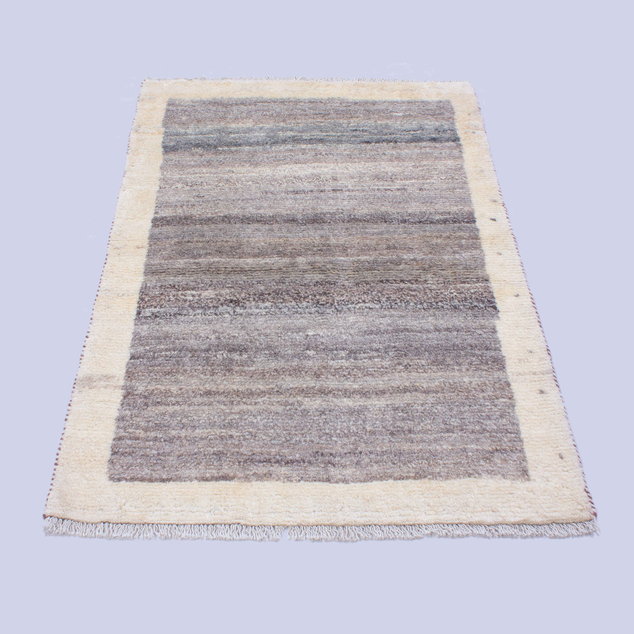 Tapis Gabbeh en laine persane véritablement tissé à la main bordé brun