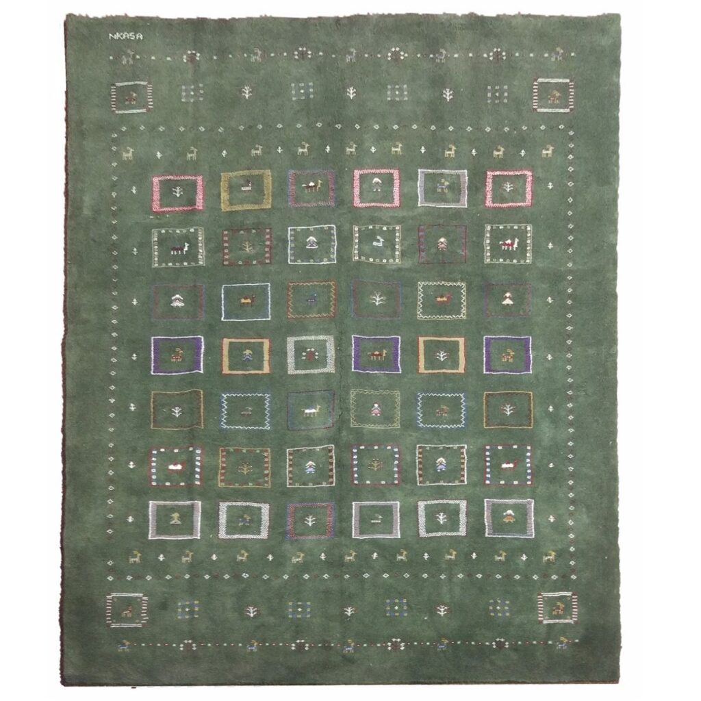 Tapis Gabbeh en laine persane tissé à la main en Fars vert