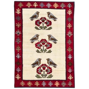 Tapis Gabbeh en laine persane tissé à la main en Fars oiseaux & fleurs