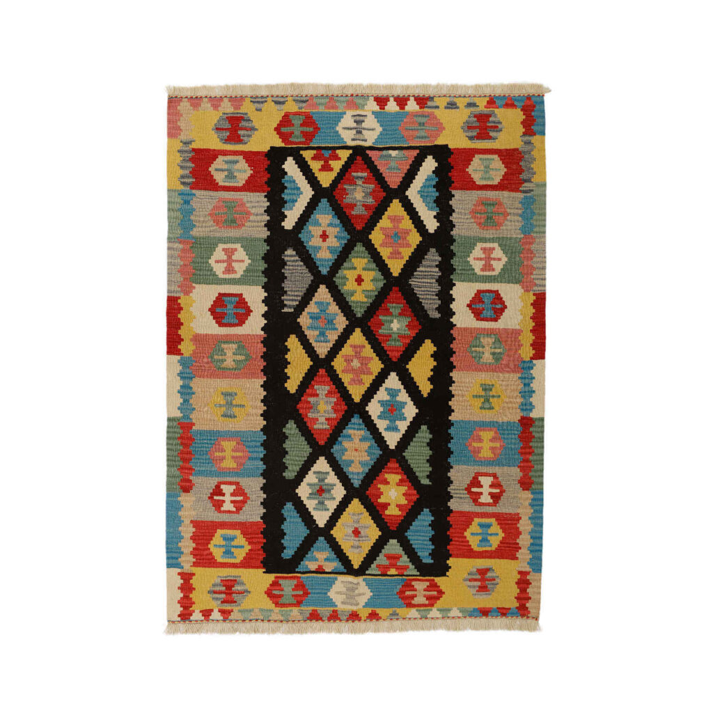 Tapis Kilim en laine persane véritablement tissé à la main en Fars Qashqai