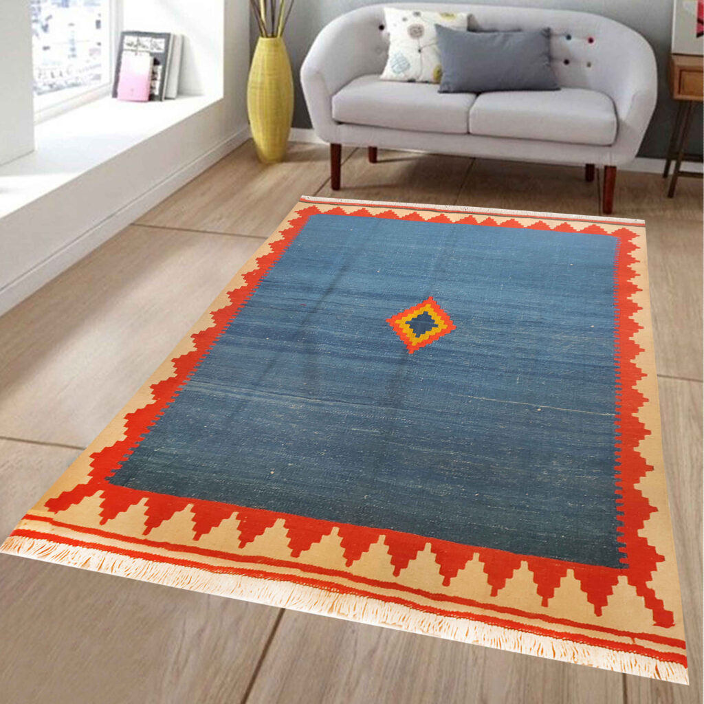 Tapis Kilim en laine persane véritablement tissé à la main en Tabriz géométrique