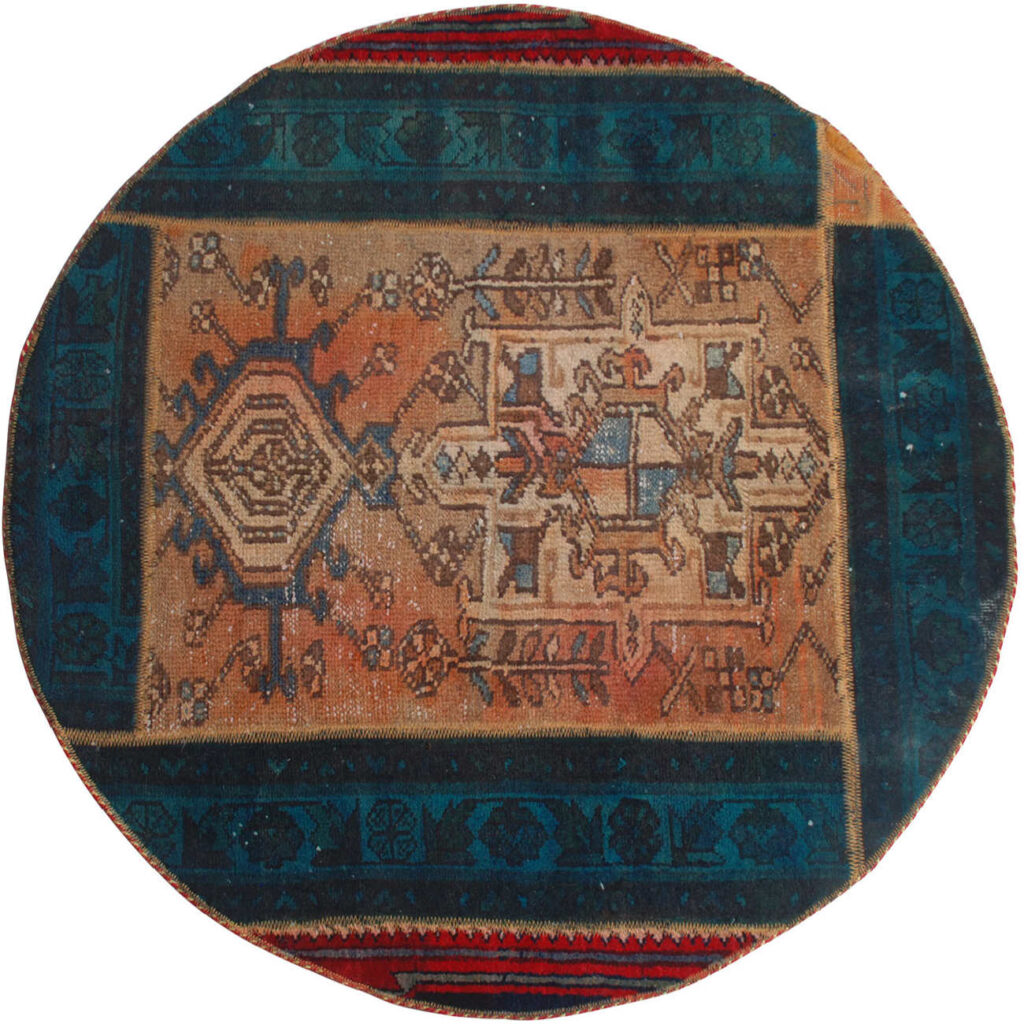 Tapis Persan Vintage Patchwork Noué à la Main Marron & Vert