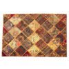 Tapis Persan Vintage Patchwork Noué à la Main Géométrique Crème & Rouge