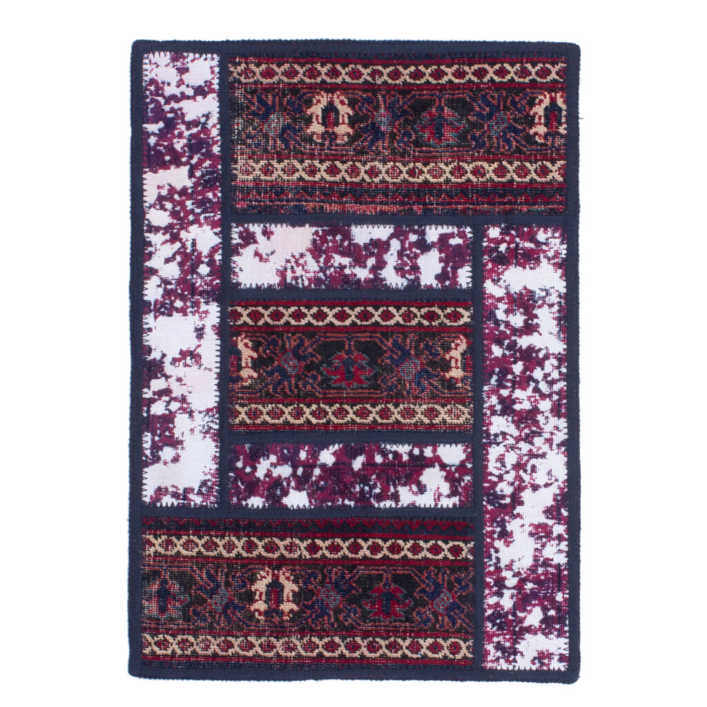 Tapis Persan Vintage Patchwork Noué à la Main Cramoisi