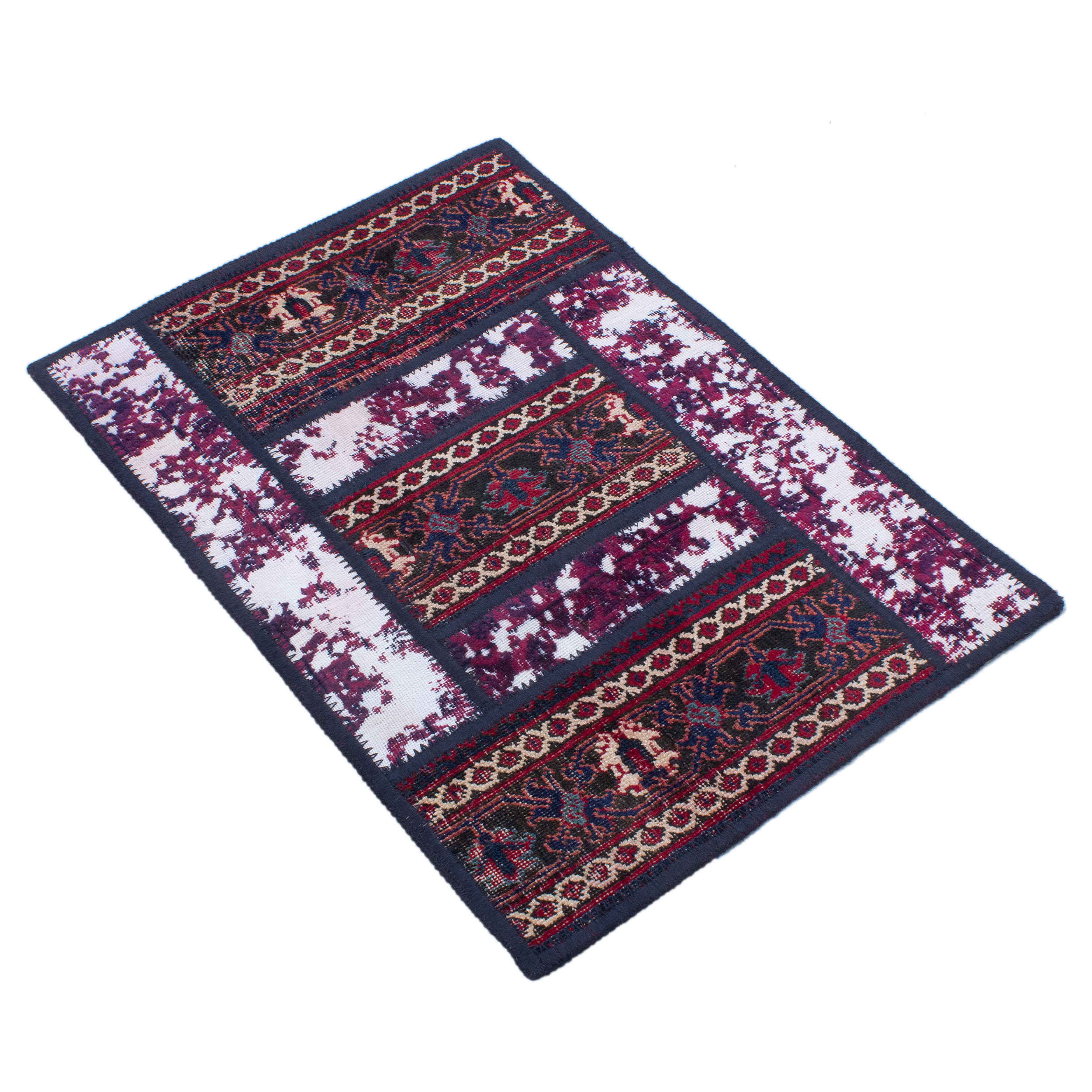 Tapis Persan Vintage Patchwork Noué à la Main Cramoisi