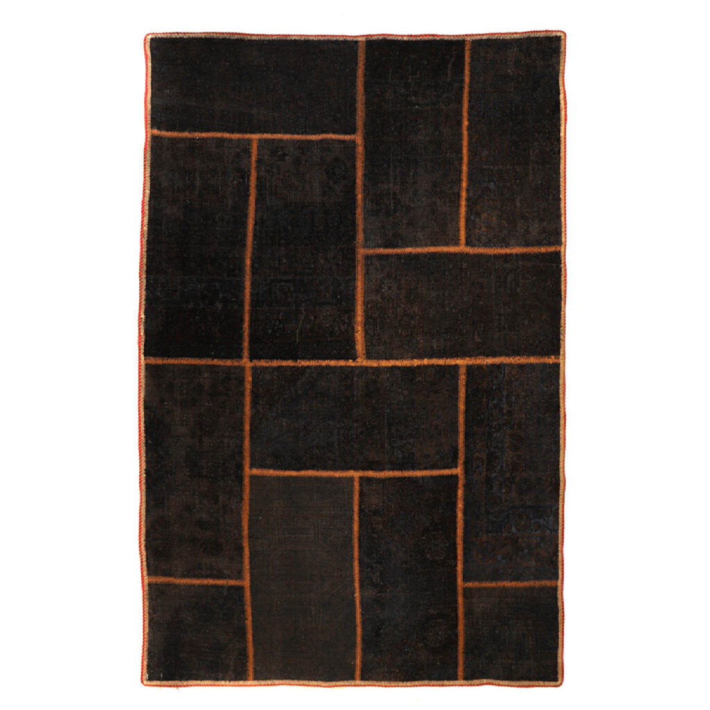 Tapis Persan Vintage Patchwork Noué à la Main Marron Foncé