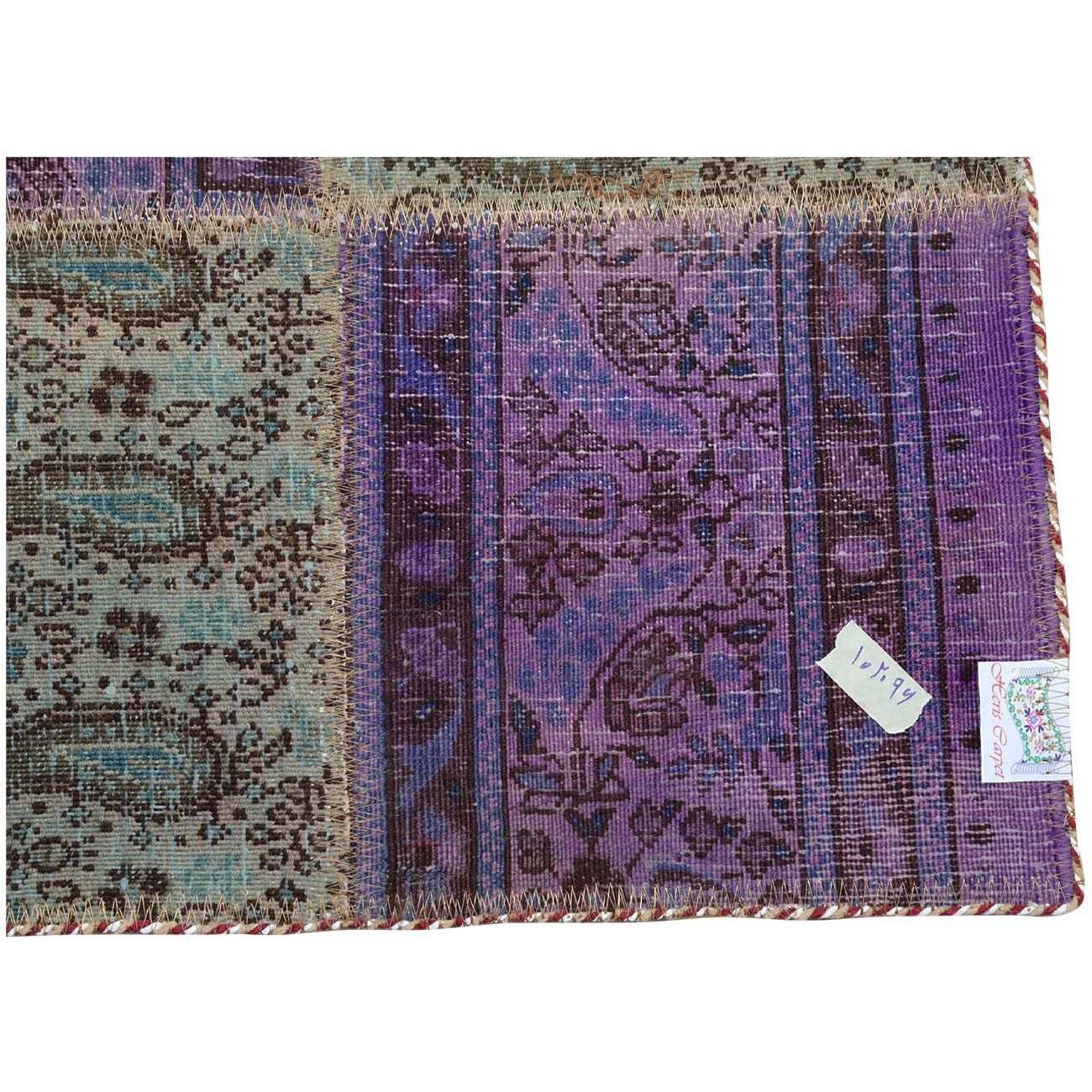 Tapis Persan Vintage Patchwork Noué à la Main Paisley Violet