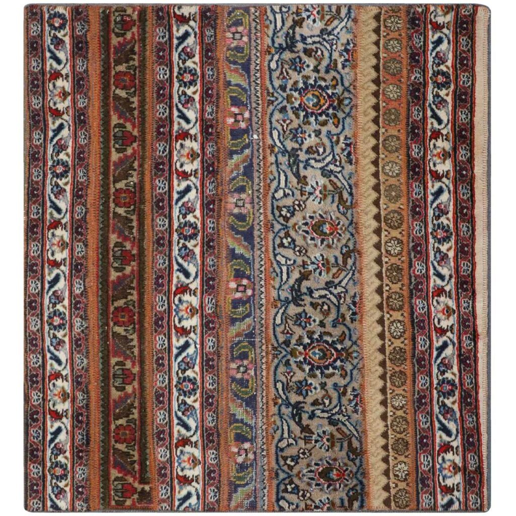 Tapis Persan Vintage Patchwork Noué à la Main Rayé Marron