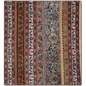 Tapis Persan Vintage Patchwork Noué à la Main Rayé Marron
