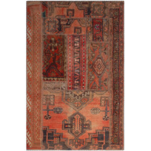 Tapis Persan Vintage Patchwork Noué à la Main Rouge Brique