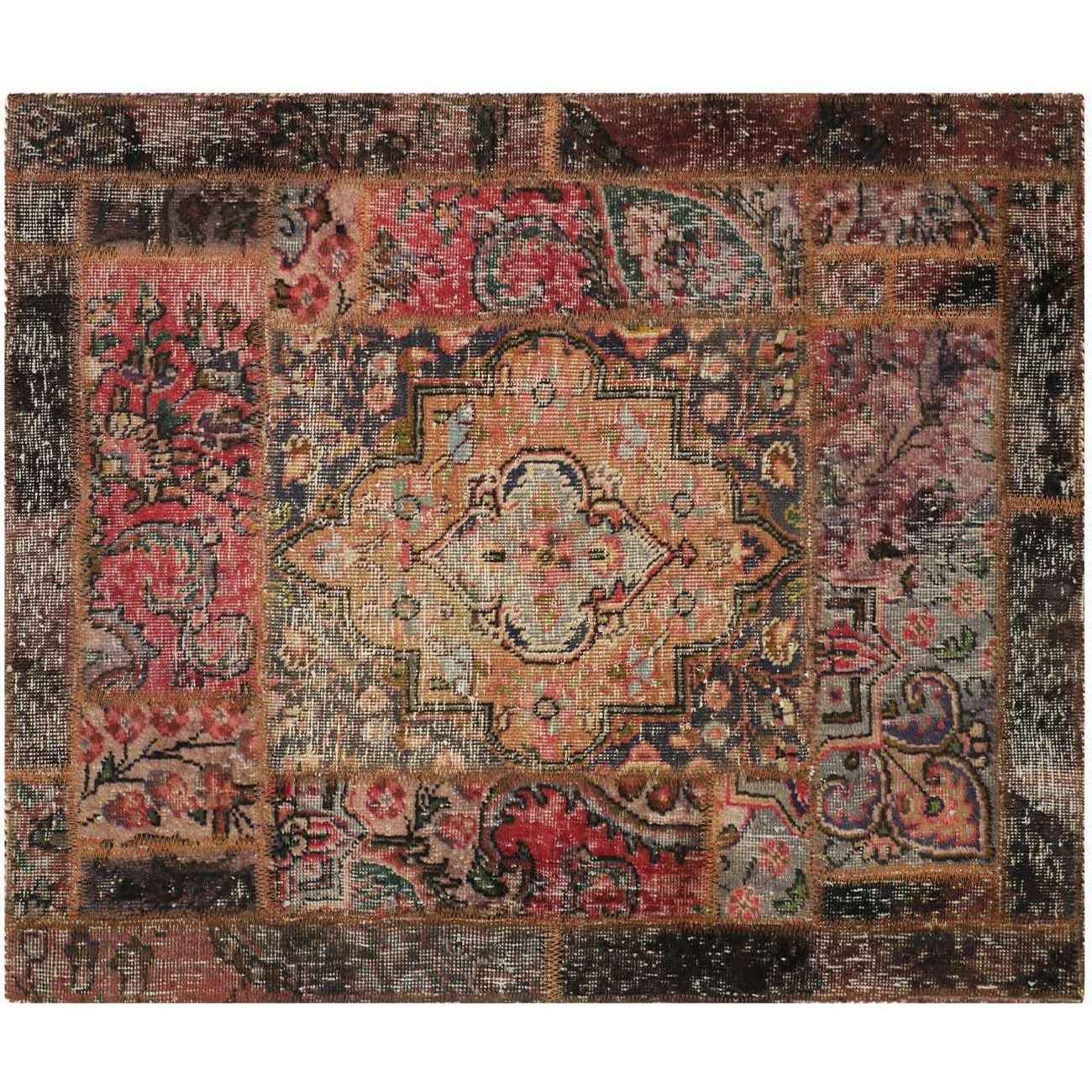 Tapis Persan Vintage Patchwork Noué à la Main Tabriz Orange